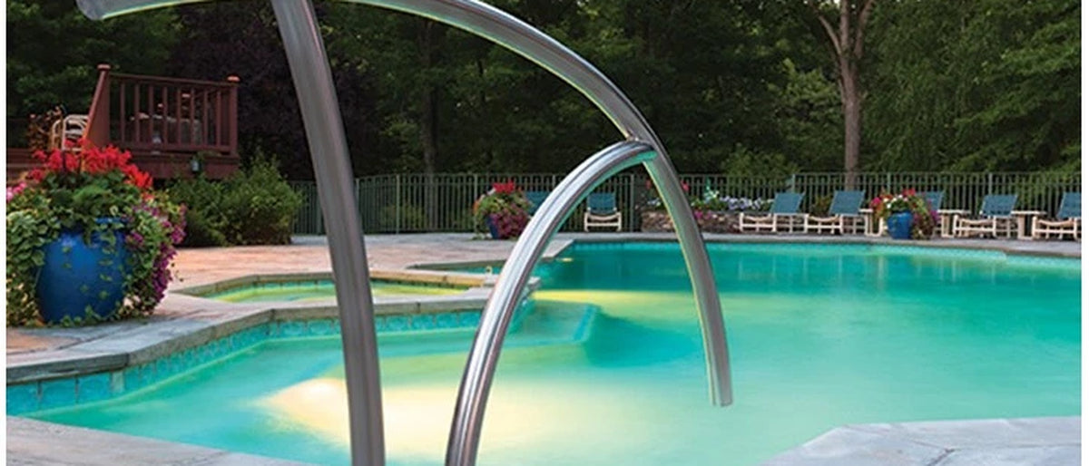 S.R.Smith stainless pool hand rails installed poolside