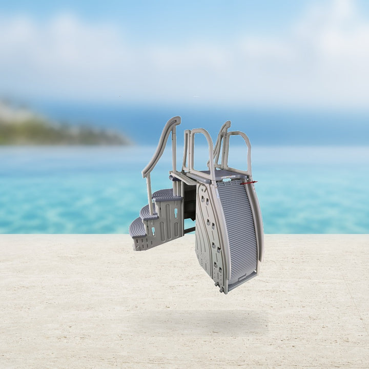 Curve Step System for Above-Ground Pools, Warm Gray